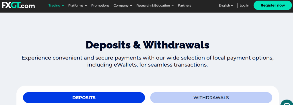 FXGT Deposit and Withdrawal