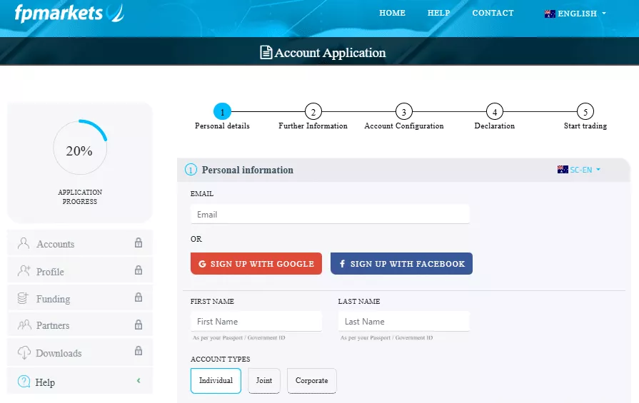How to Open an FP Markets Account step 2