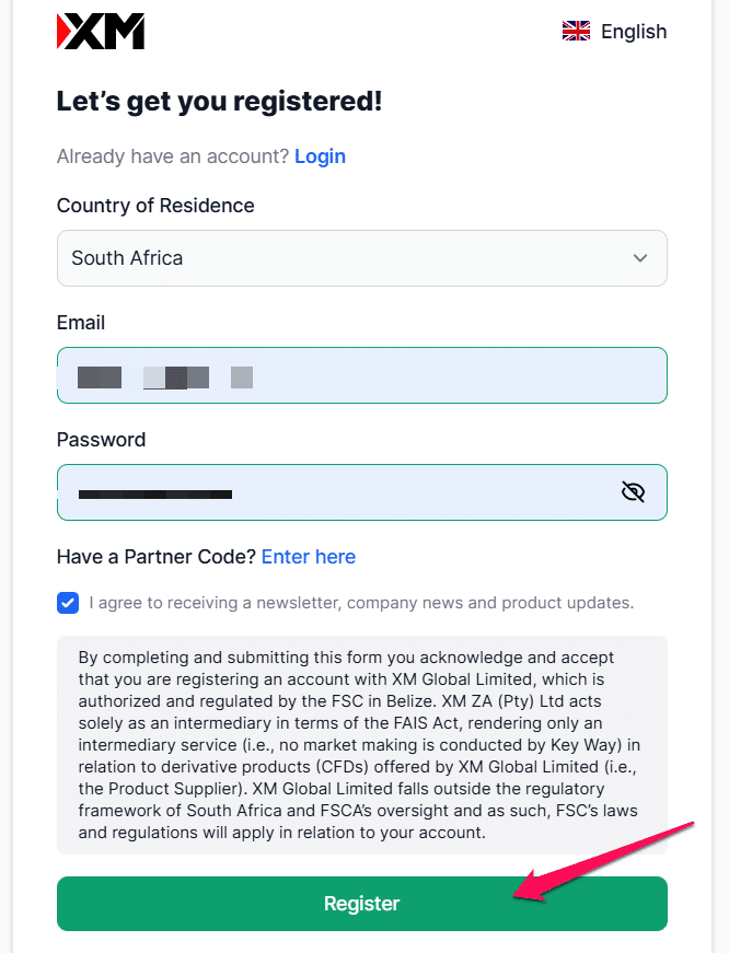 How to Open an XM Account step 2