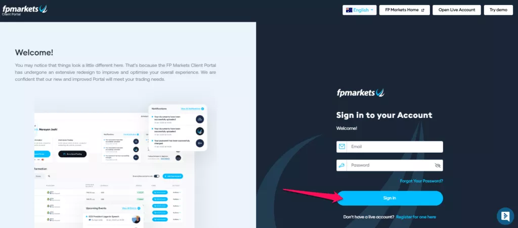 How to Withdraw Funds from FP Markets step 1
