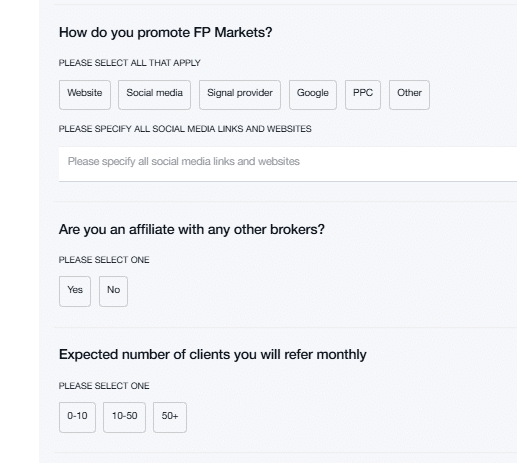 How to open an Affiliate Account with FP Markets step 3