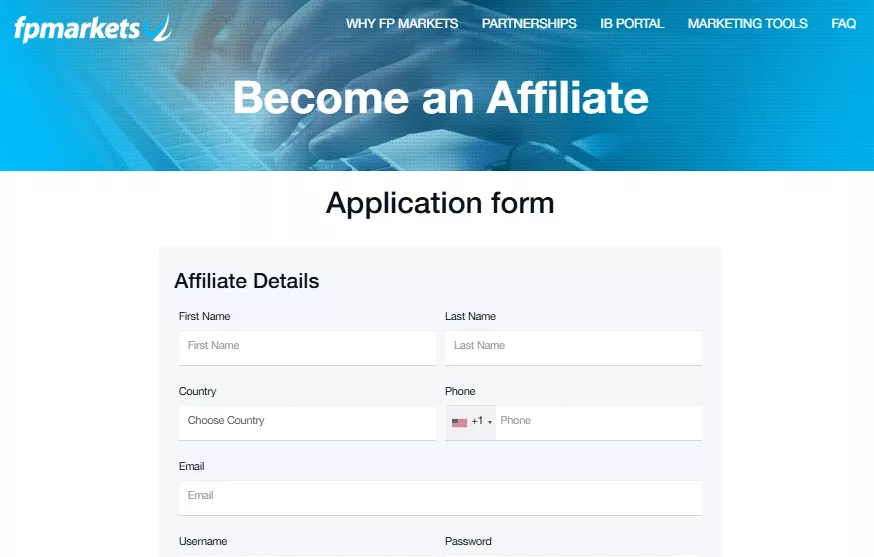 How to open an Affiliate Account with FP Markets step 3