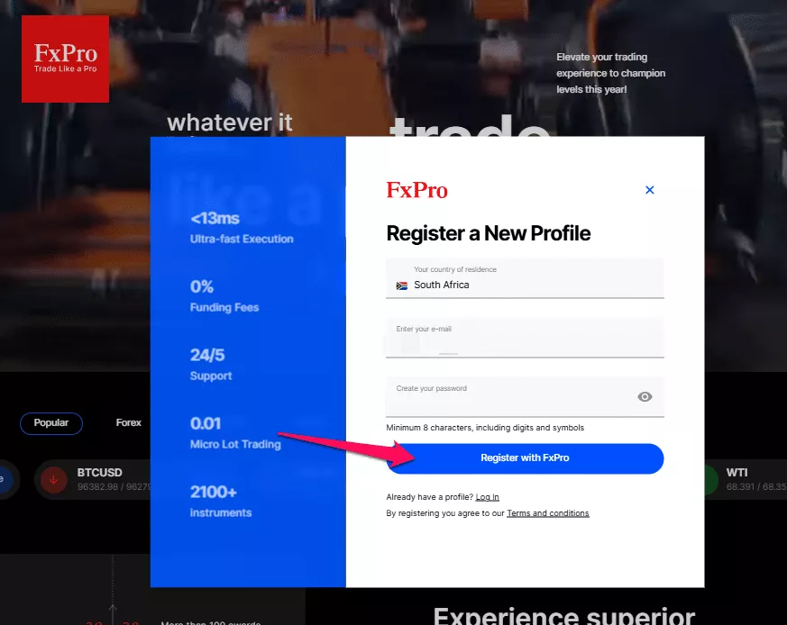 How to Open a FxPro Demo Account step 2