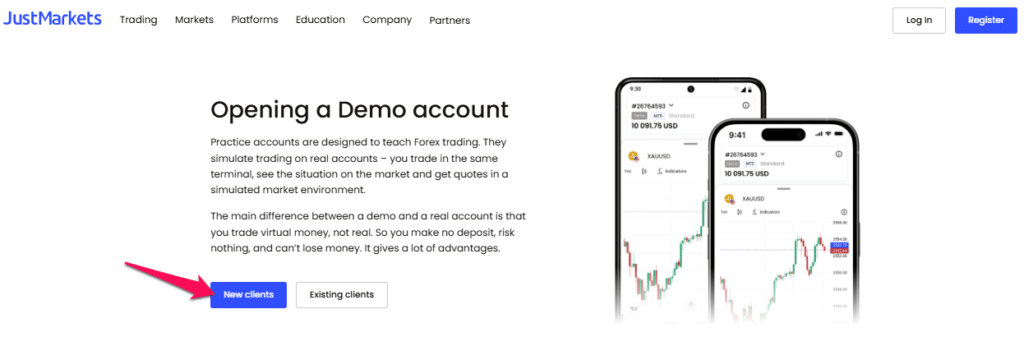 How to Open a JustMarkets Demo Account - Step 1