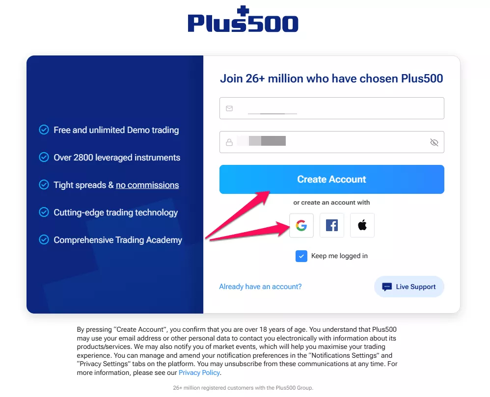 How to Open a Plus500 Account step 2