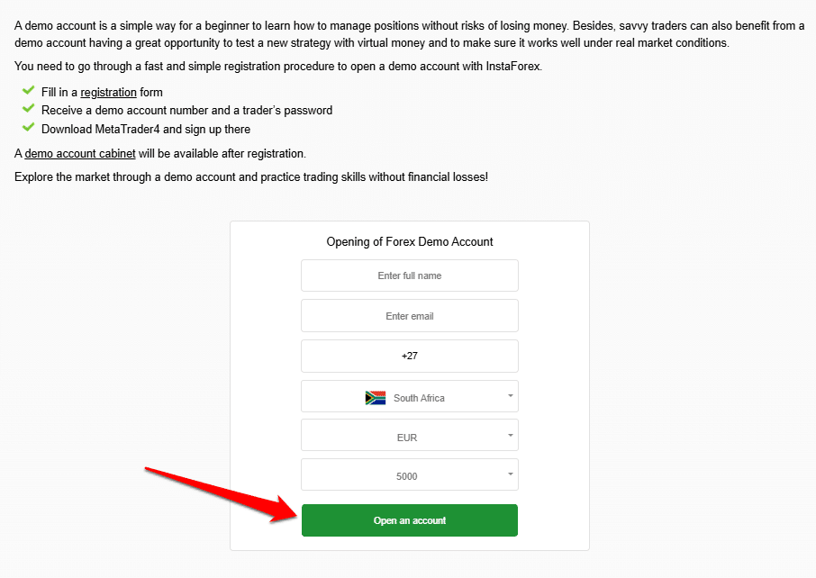 How to set up an InstaForex Demo Account &ndash; Step 2