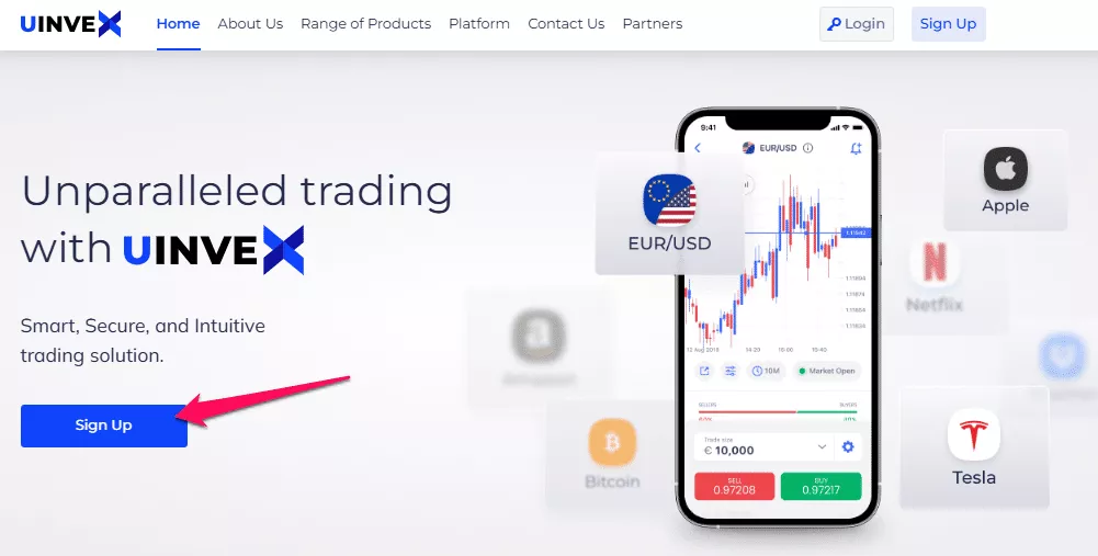 How to open a Uinvex Account step 1
