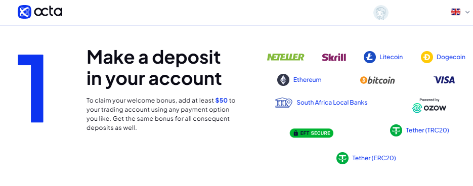 Octa Sign up Bonus - Step 1