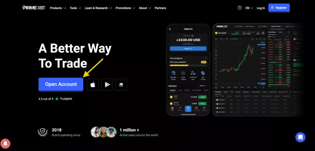 Prime XBT Step 1 Open Demo Account