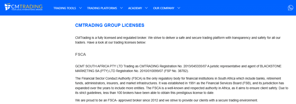 CM Trading FSCA Regulated