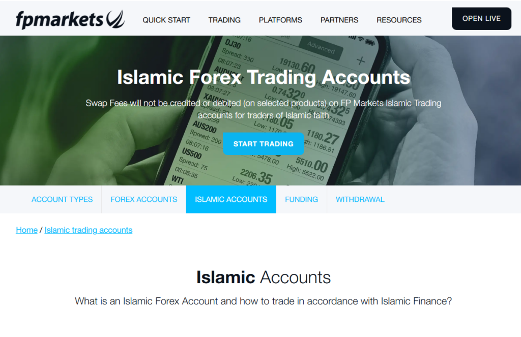 FP Markets islamic account