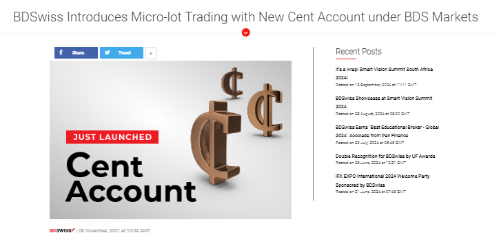 BDSwiss Cent Account