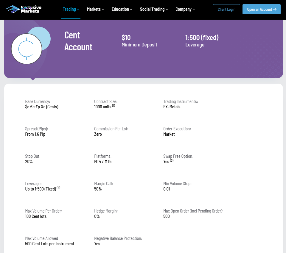 Exclusive Markets Cent Account Exclusive Markets Cent Account