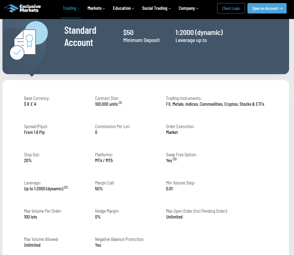 Exclusive Markets Standard Account Exclusive Markets Standard Account