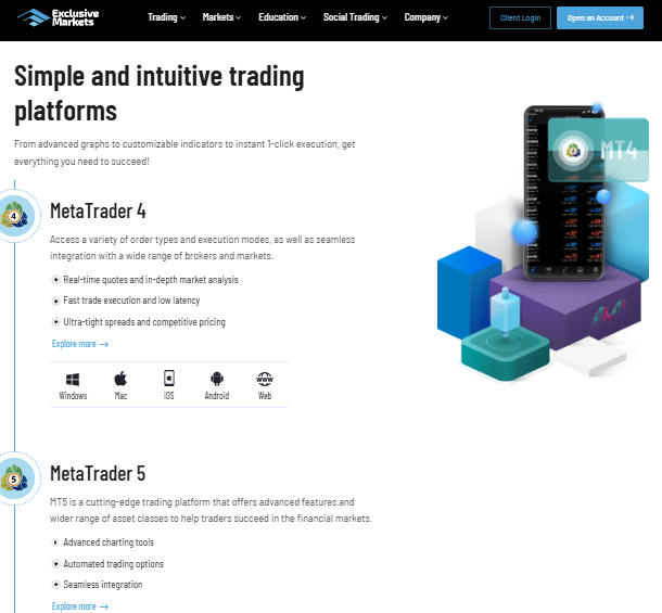 Exclusive Markets Trading Platforms Exclusive Markets MT4 and MT5 platforms