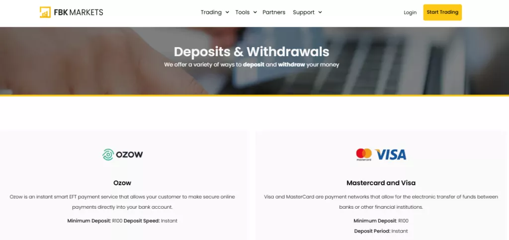 FBK Markets Deposit and Withdrawals