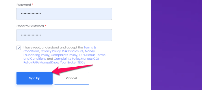 How to Open an FBK Markets Account step 2