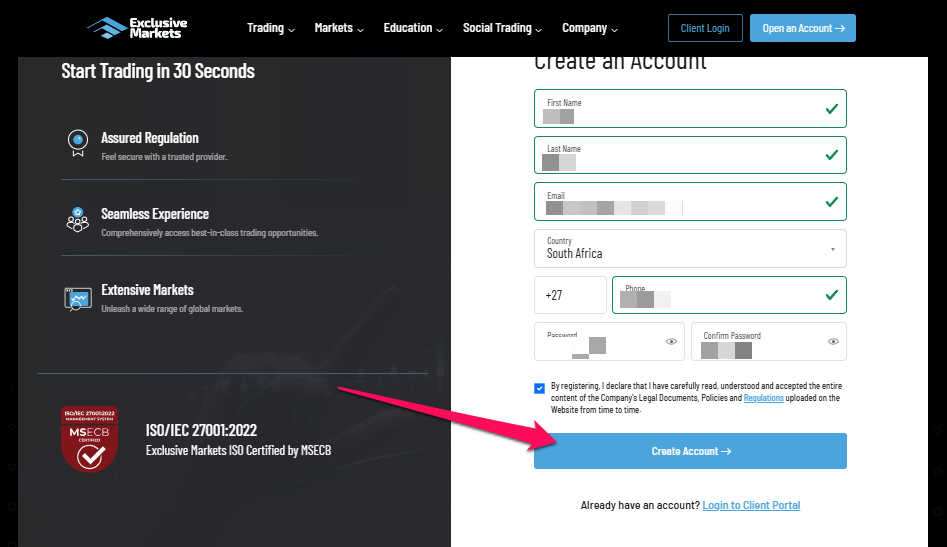 How to set up an Exclusive Markets Account &ndash; Step 2