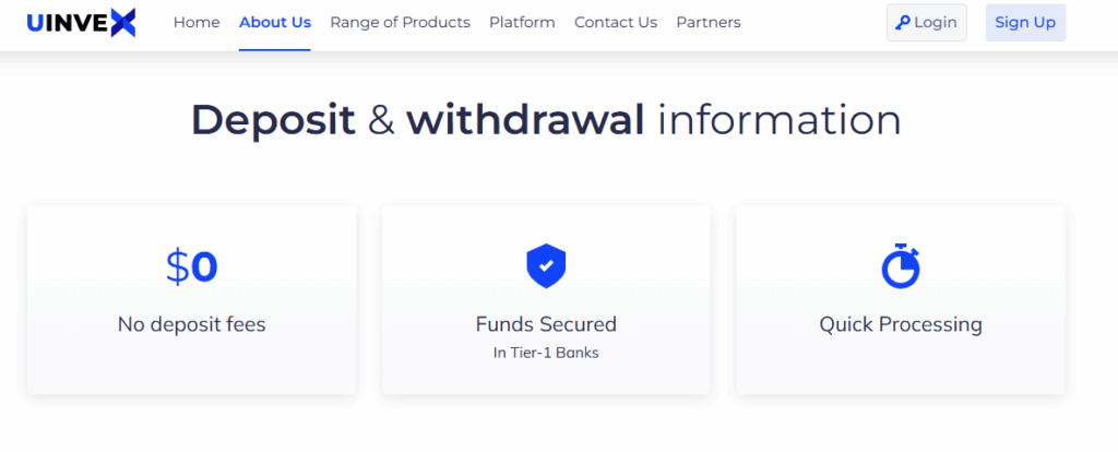 Uinvex Deposit and Withdrawal
