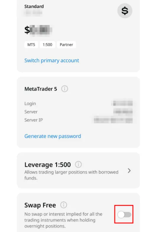 Changing account status to Swap-free 2