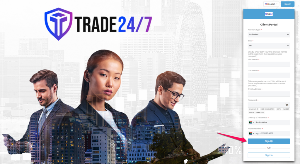 How To Register an Trade247 Account step 2