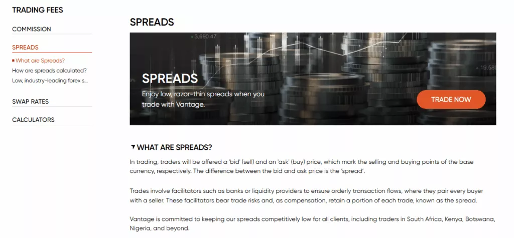 Vantage Markets Fees