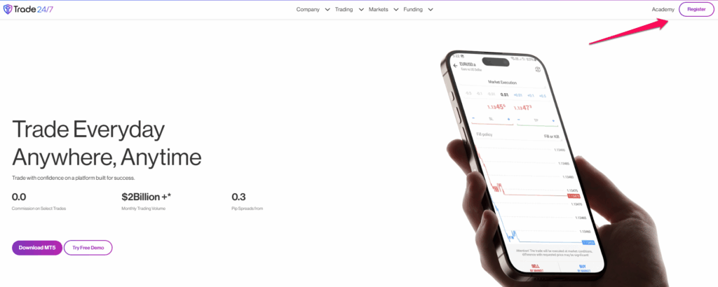 How To Register a Trade247 Account step 1