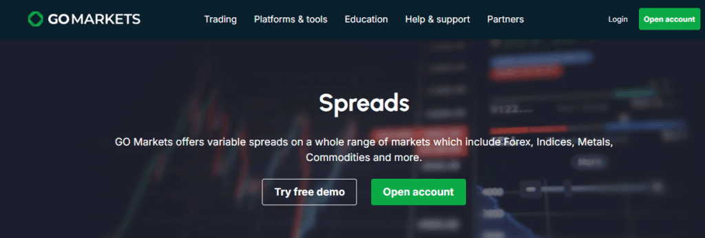 GO Markets spreads and Fees
