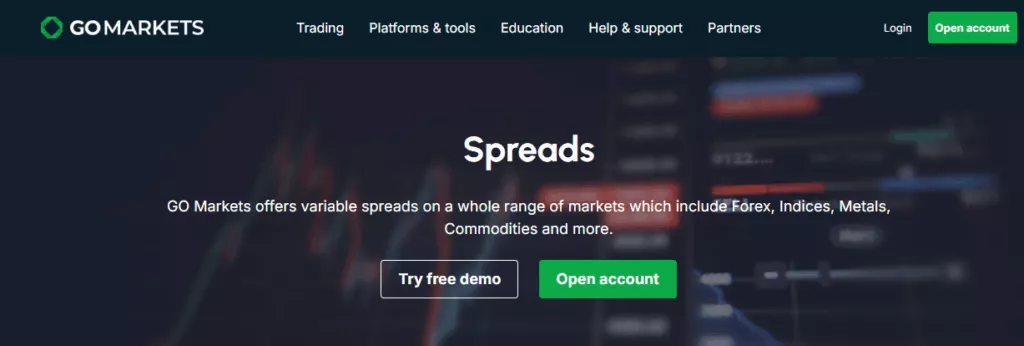 GO Markets spreads and Fees