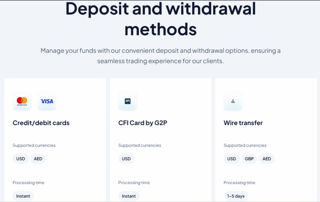 CFI Markets Deposit and Withdrawal