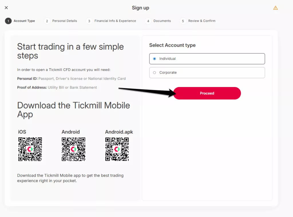 How to Open a Tickmill Account step 2