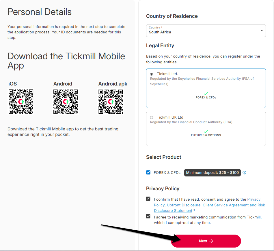 How to Open a Tickmill Account step 4