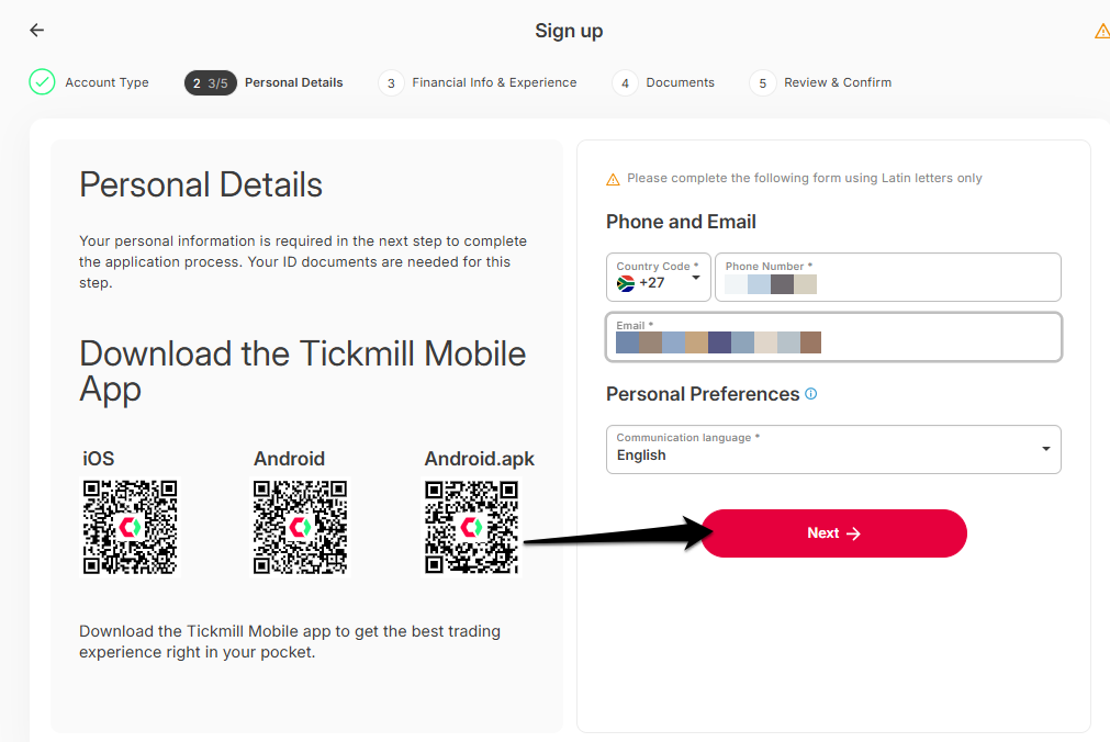 How to Open a Tickmill Account step 5