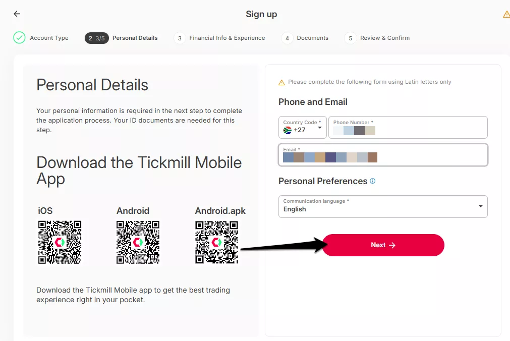 How to Open a Tickmill Account step 5