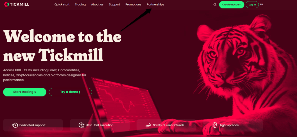 How to open an Affiliate Account with Tickmill step 1