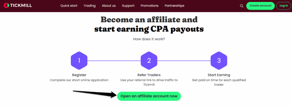 How to open an Affiliate Account with Tickmill step 2