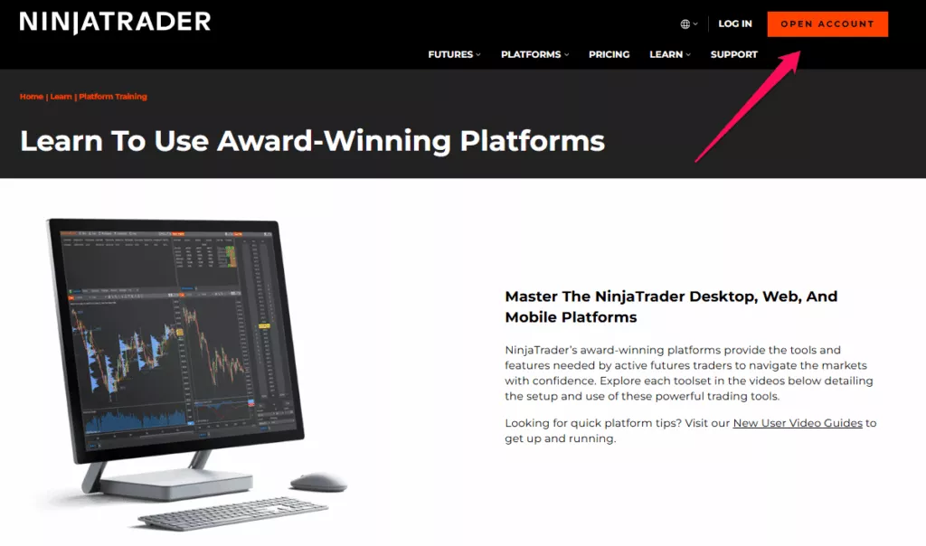 How to open an account with NinjaTrader step 1