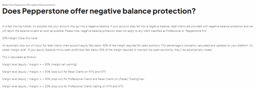 Pepperstone Negative Balance Protection