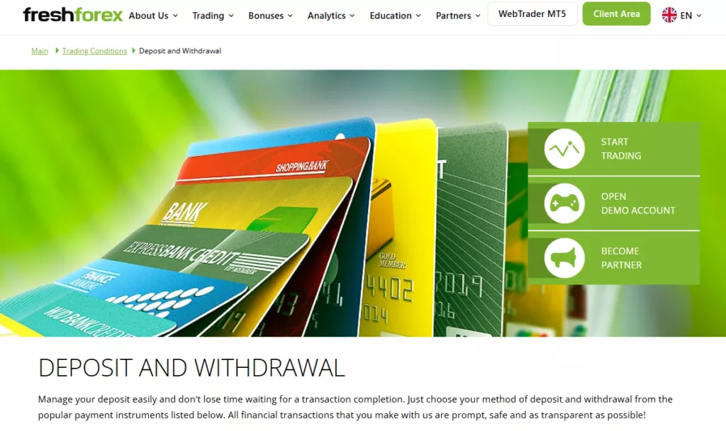 Freshforex Deposit and withdrawal
