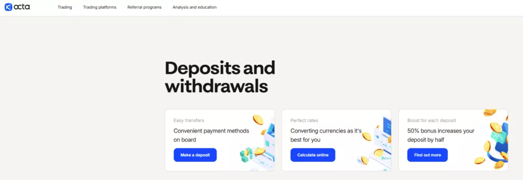 Octa Deposits and Withdrawals