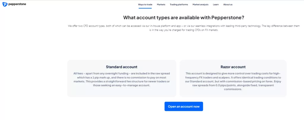 Pepperstone Account Types and Features
