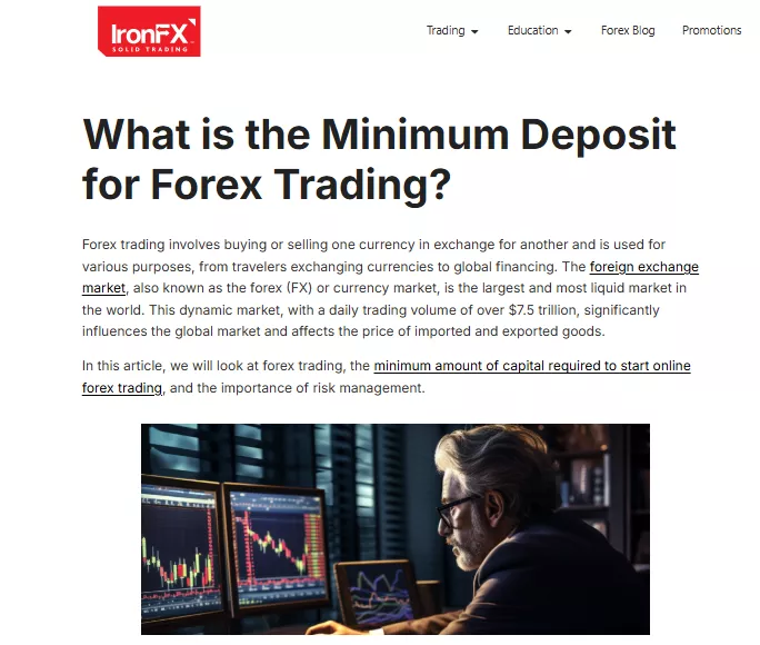IronFX Minimum Deposit
