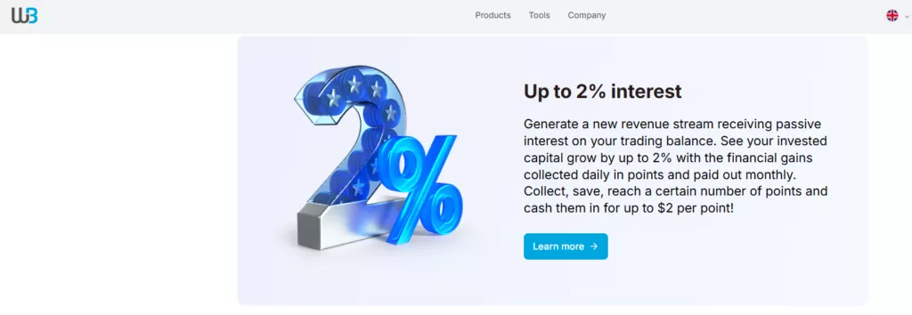 Up to 2% Interest on Trading Balances