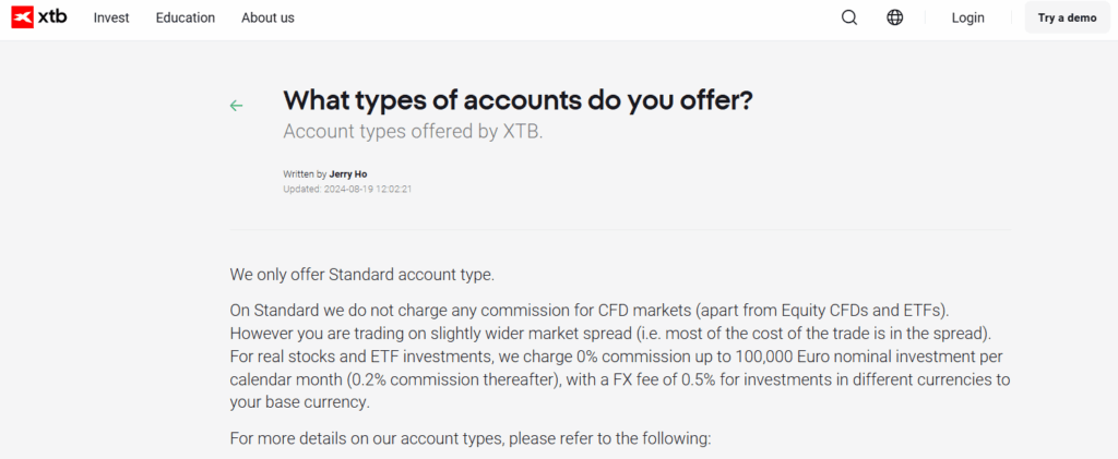 XTB Account Types