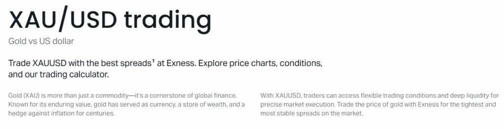 Exness Lowest Gold Spreads
