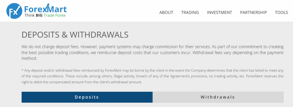 ForexMart Deposit and Withdrawal