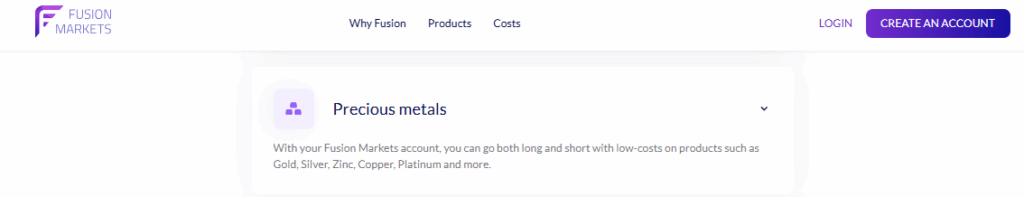 Fusion Markets Precious Metal