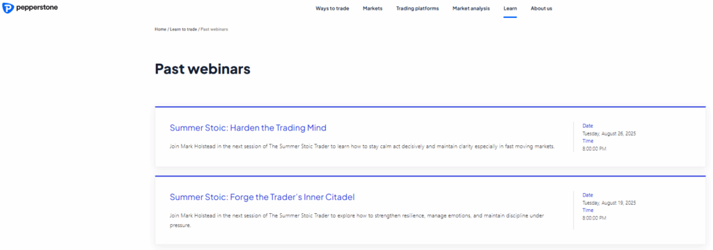 Peppperstone offering Webinars