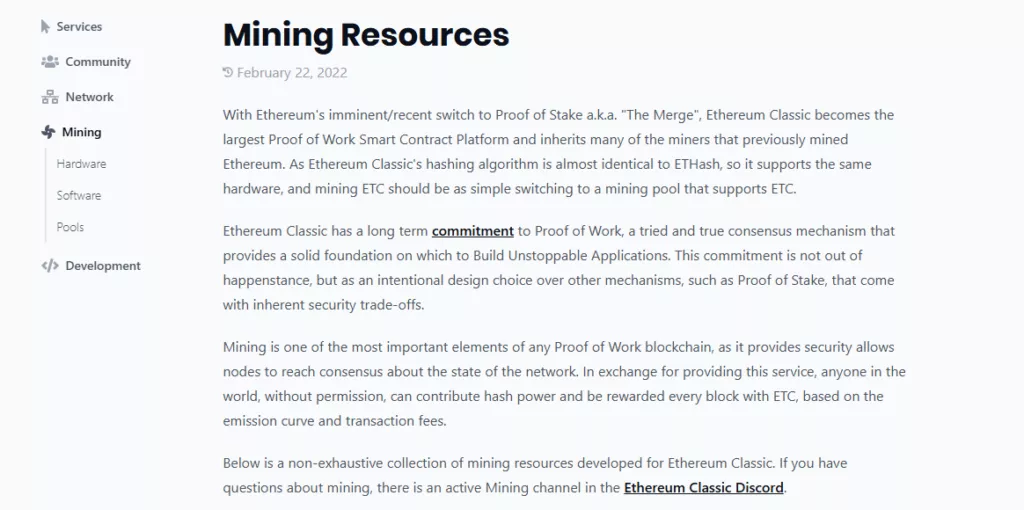 Ethereum Classic features and assets offered