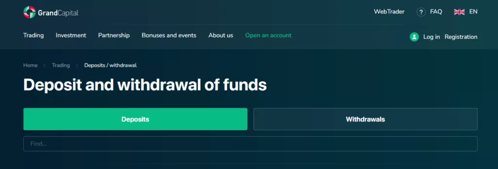 Grand Capital Deposit and Withdrawal